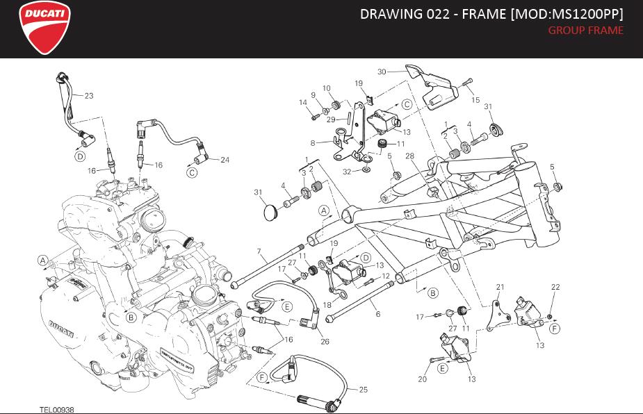 Diagram DRAWING 022 - FRAME [MOD:MS1200PP]; GROUP FRAME for your Ducati