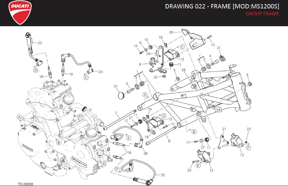 Diagram DRAWING 022 - FRAME [MOD:MS1200S]; GROUP FRAME for your Ducati