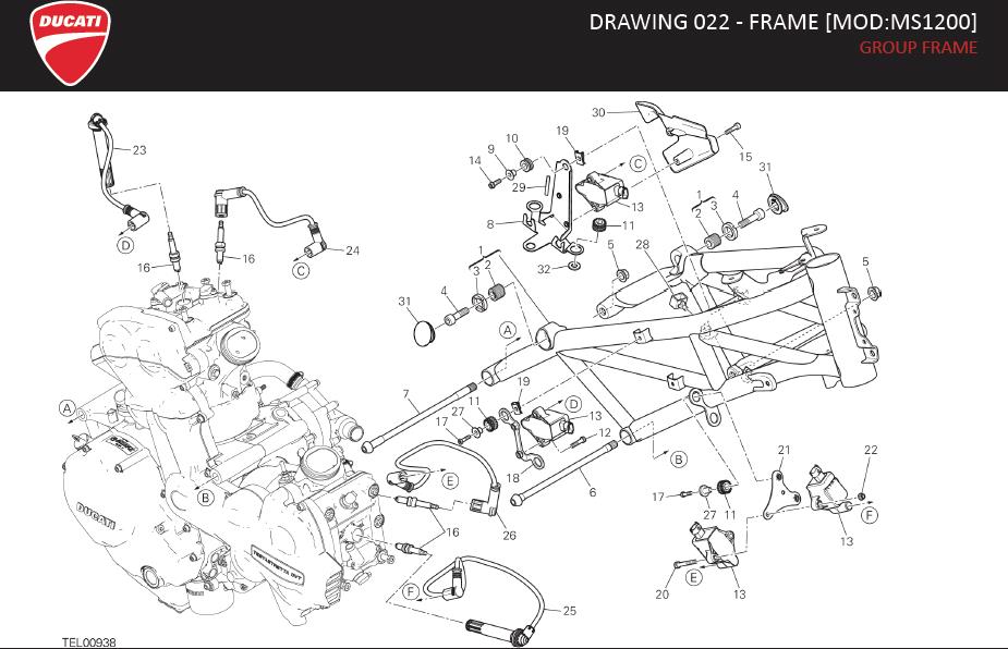 Diagram DRAWING 022 - FRAME [MOD:MS1200]; GROUP FRAME for your Ducati