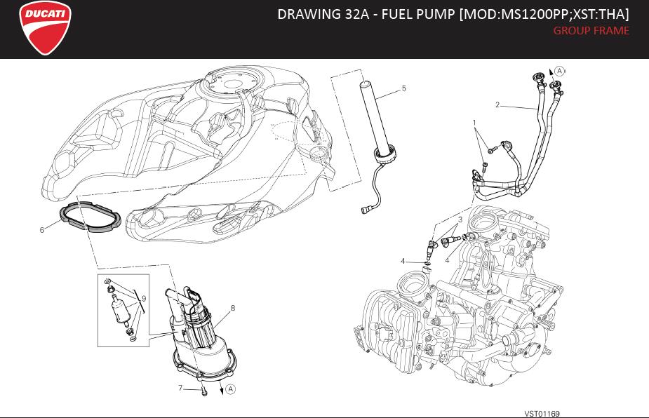 Diagram DRAWING 32A - FUEL PUMP [MOD:MS1200PP;XST:THA]; GROUP FRAME for your Ducati Multistrada  