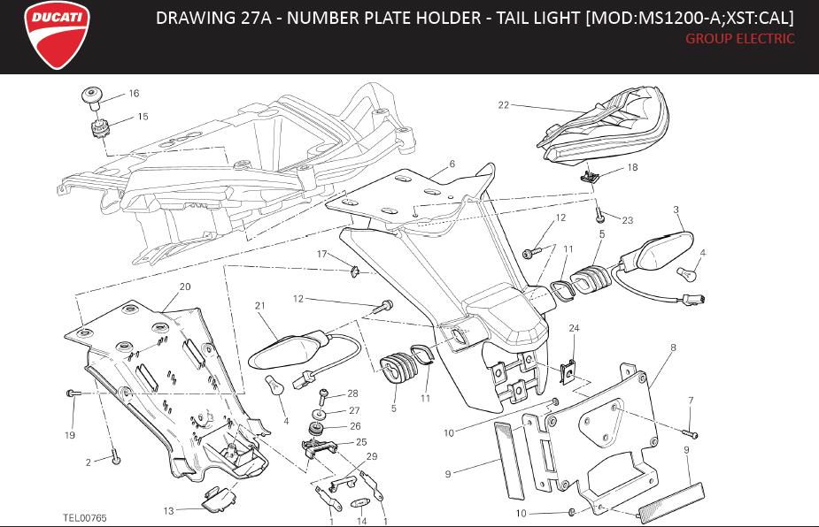 14DRAWING 27A - NUMBER PLATE HOLDER - TAIL LIGHT [MOD:MS1200-A;XST:CAL]; GROUP ELECTRIChttps://images.simplepart.com/images/parts/ducati/fullsize/MULTISTRADA_1200_EN_USA_MY14018.jpg