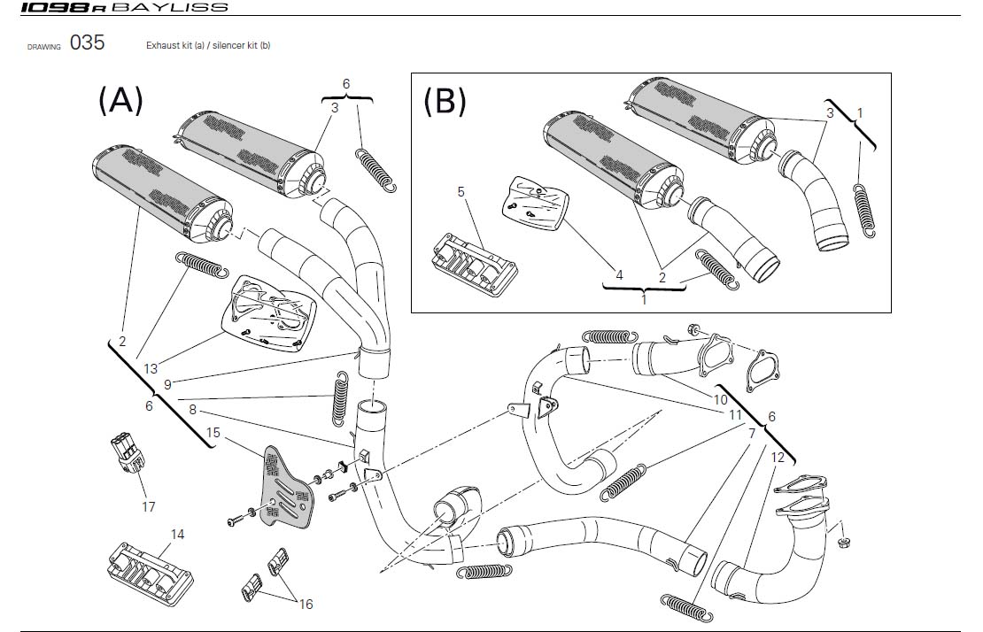 16Exhaust kit (a) / silencer kit (b)https://images.simplepart.com/images/parts/ducati/fullsize/SBK1098RBAYLISS_USA_2009100.jpg