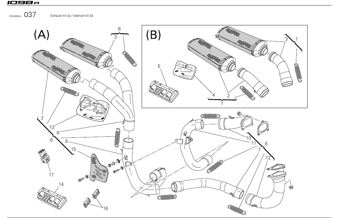 16Exhaust kit (a) / silencer kit (b)https://images.simplepart.com/images/parts/ducati/fullsize/SBK1098R_USA_2008104.jpg