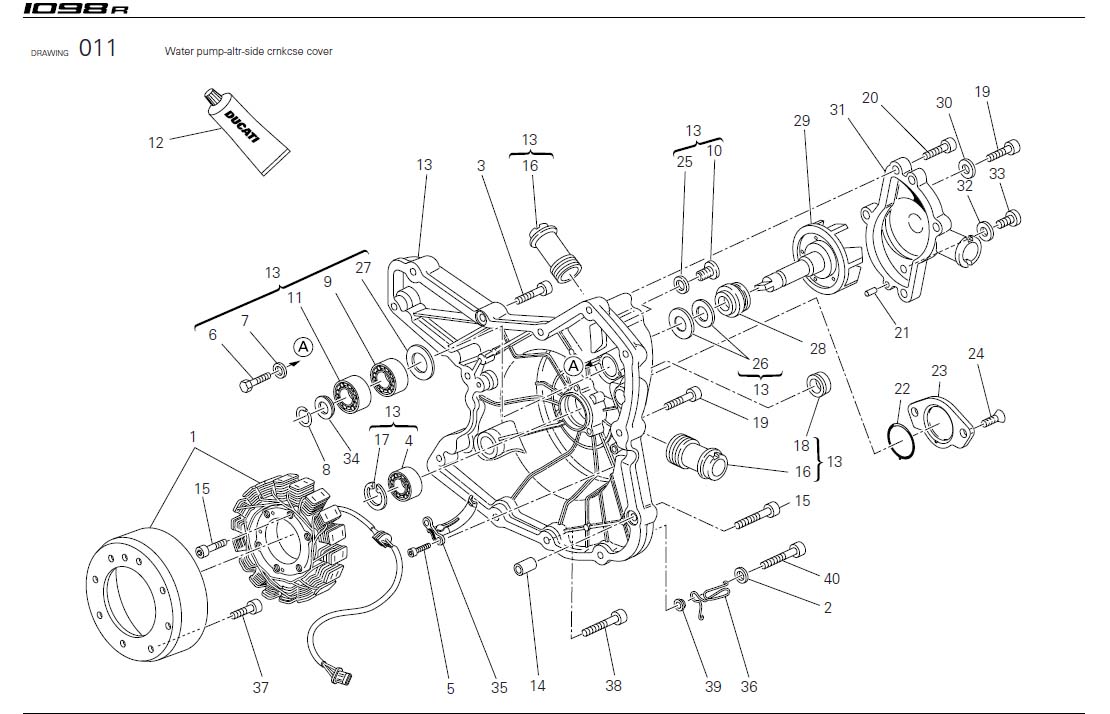 Diagram Water pump-altr-side crnkcse cover for your Ducati Superbike  