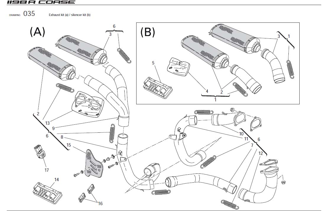 16Exhaust kit (a) / silencer kit (b)https://images.simplepart.com/images/parts/ducati/fullsize/SBK1198RCORSE_USA_2010100.jpg