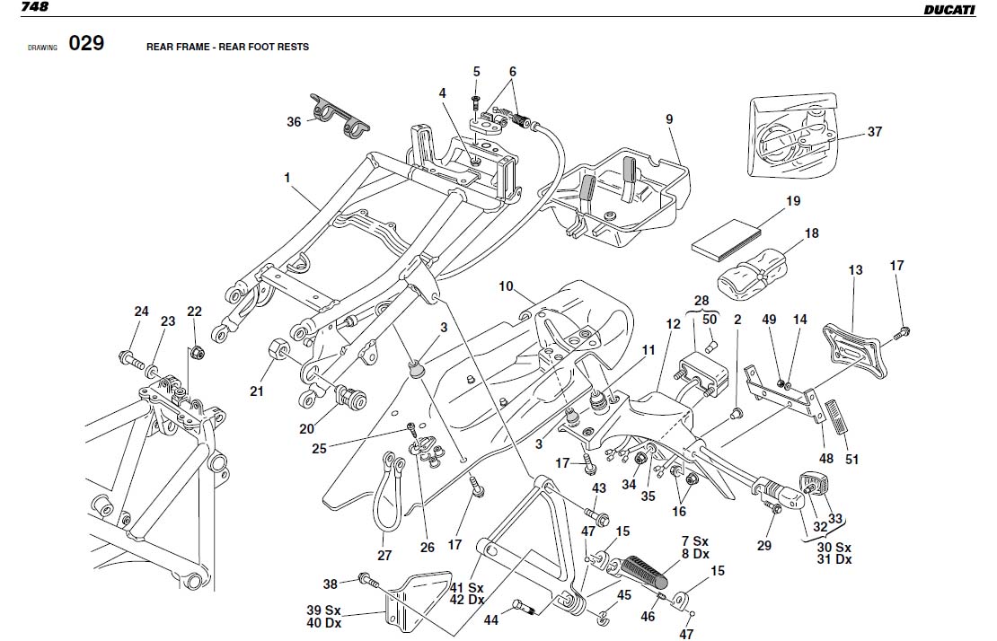 Diagram REAR FRAME - REAR FOOT RESTS for your Ducati