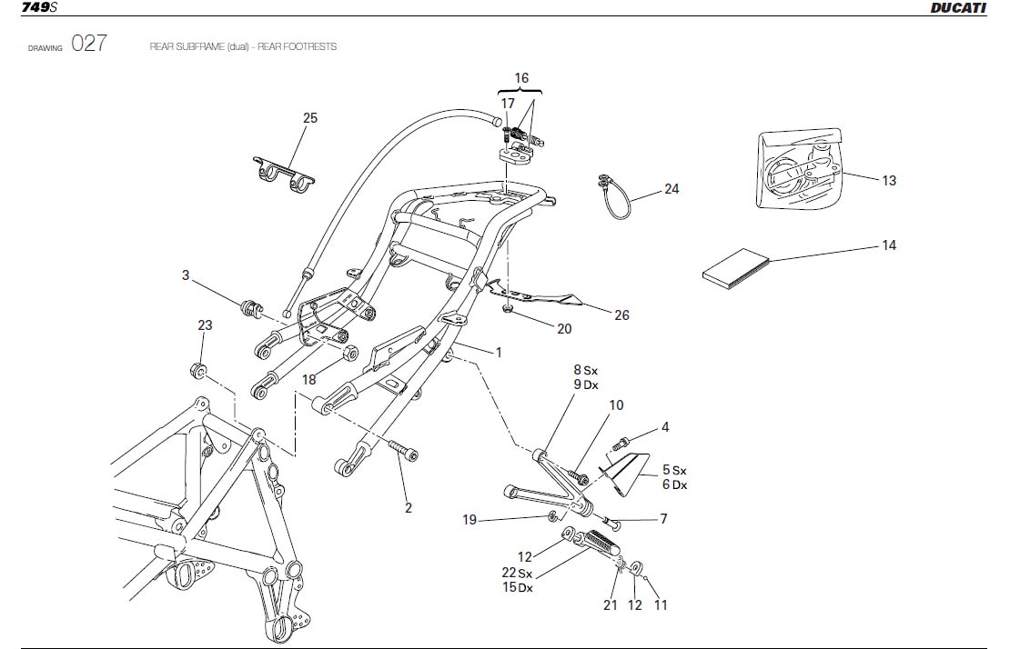 Diagram REAR SUBFRAME (dual) - REAR FOOTRESTS for your 2006 Ducati Superbike 749 S 