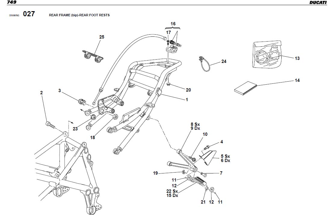 Diagram REAR FRAME (bip)-REAR FOOT RESTS for your Ducati