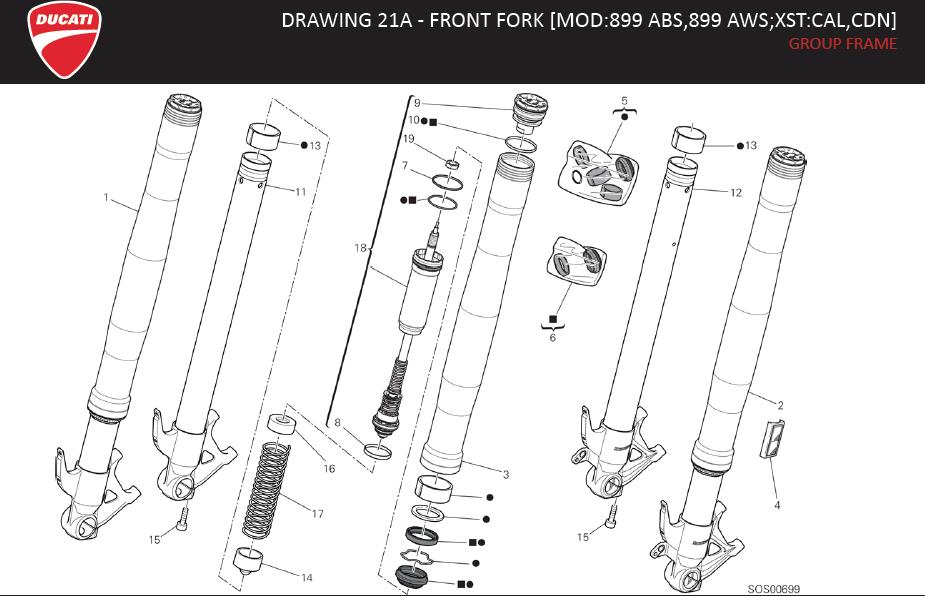 2DRAWING 21A - FRONT FORK [MOD:899 ABS,899 AWS;XST:CAL,CDN]; GROUP FRAMEhttps://images.simplepart.com/images/parts/ducati/fullsize/SBK899_USA_MY15_EN122.jpg