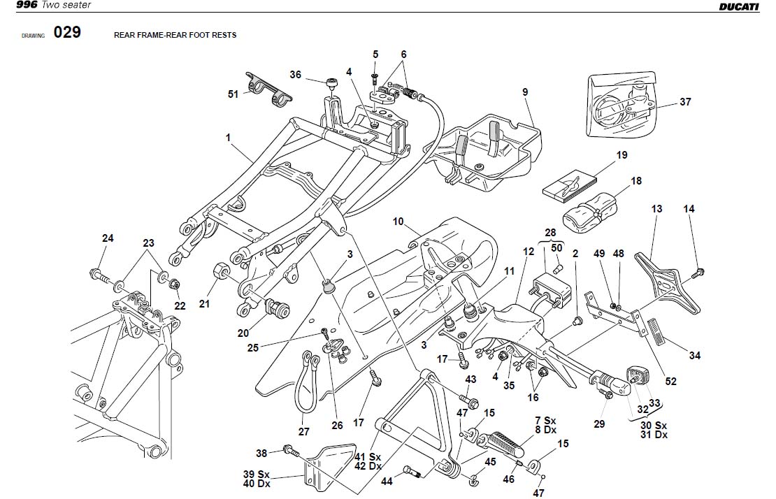 Diagram REAR FRAME-REAR FOOT RESTS for your Ducati