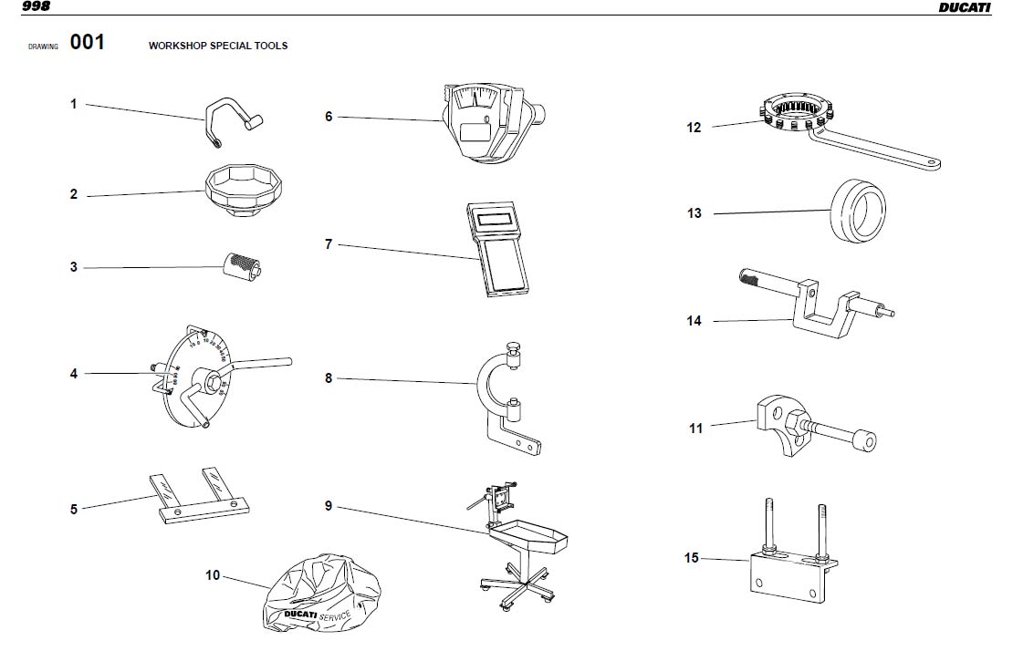 Diagram WORKSHOP SPECIAL TOOLS for your 2003 Ducati Superbike 998 Standard 
