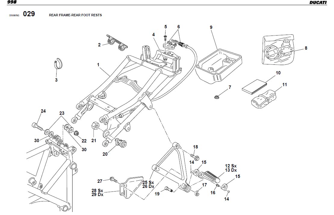 Diagram REAR FRAME-REAR FOOT RESTS for your Ducati