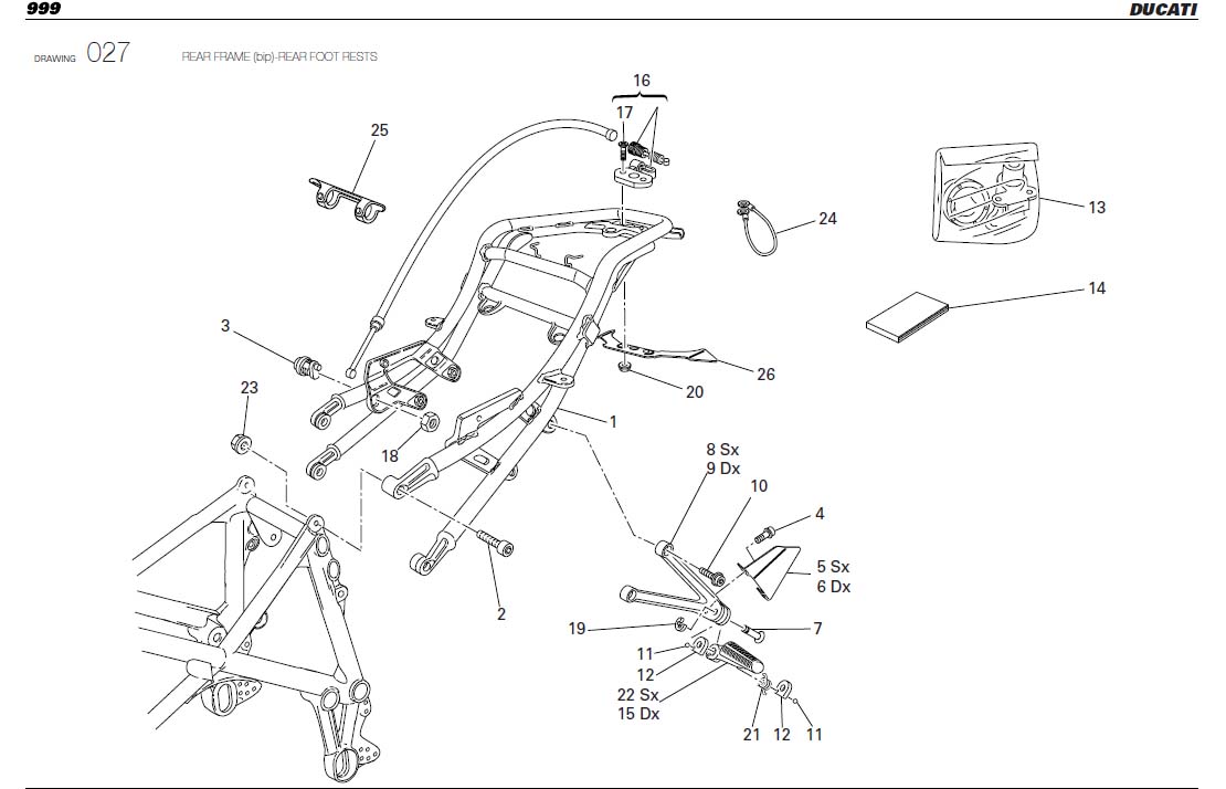 Diagram REAR FRAME (bip)-REAR FOOT RESTS for your Ducati