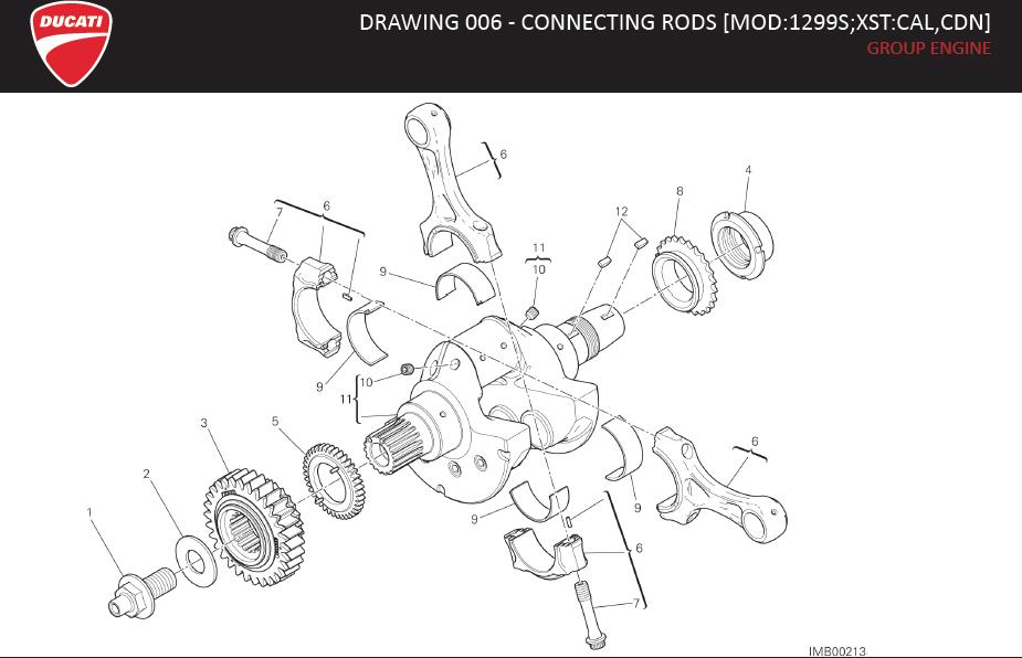 Diagram DRAWING 006 - CONNECTING RODS [MOD:1299S;XST:CAL,CDN]; GROUP ENGINE for your Ducati ST3  