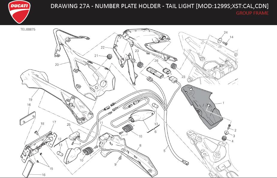 22DRAWING 27A - NUMBER PLATE HOLDER - TAIL LIGHT [MOD:1299S;XST:CAL,CDN]; GROUP FRAMEhttps://images.simplepart.com/images/parts/ducati/fullsize/SBK_1299S_MY15_USA_EN136.jpg