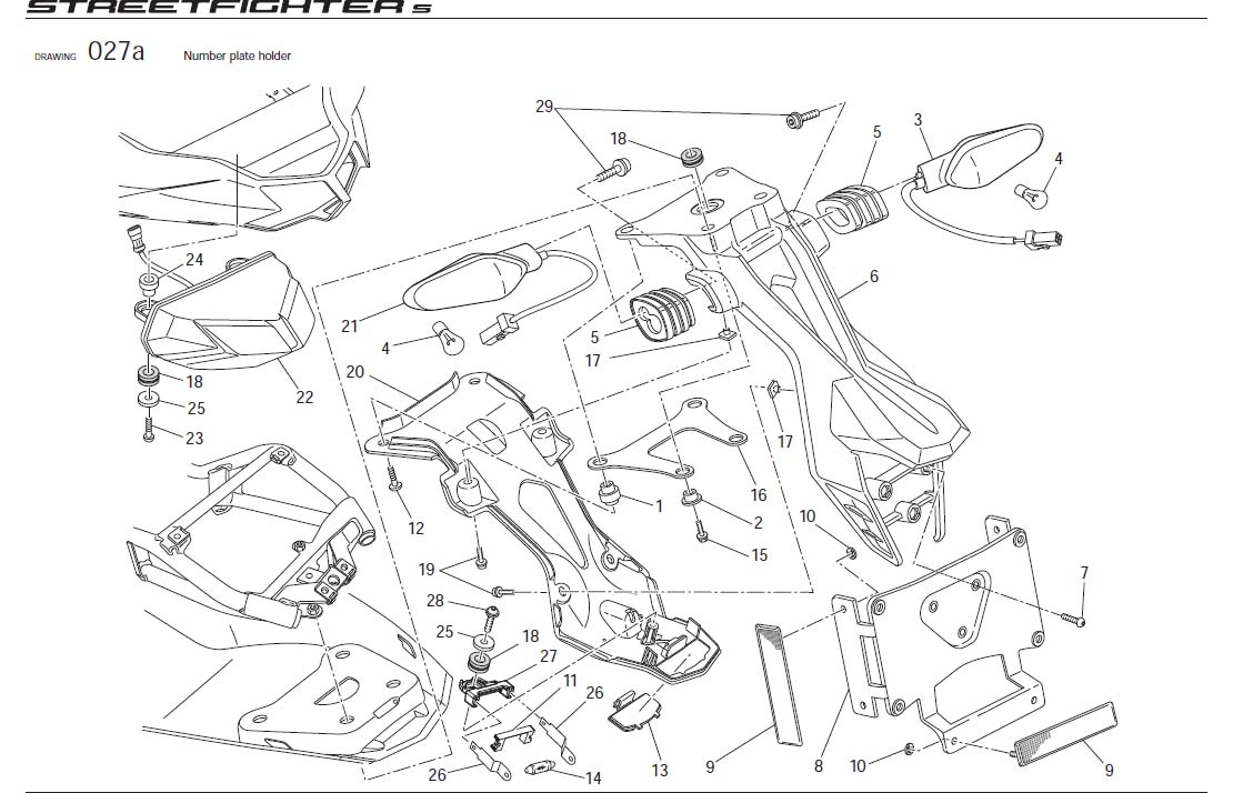 Diagram Number plate holder for your Ducati Streetfighter  