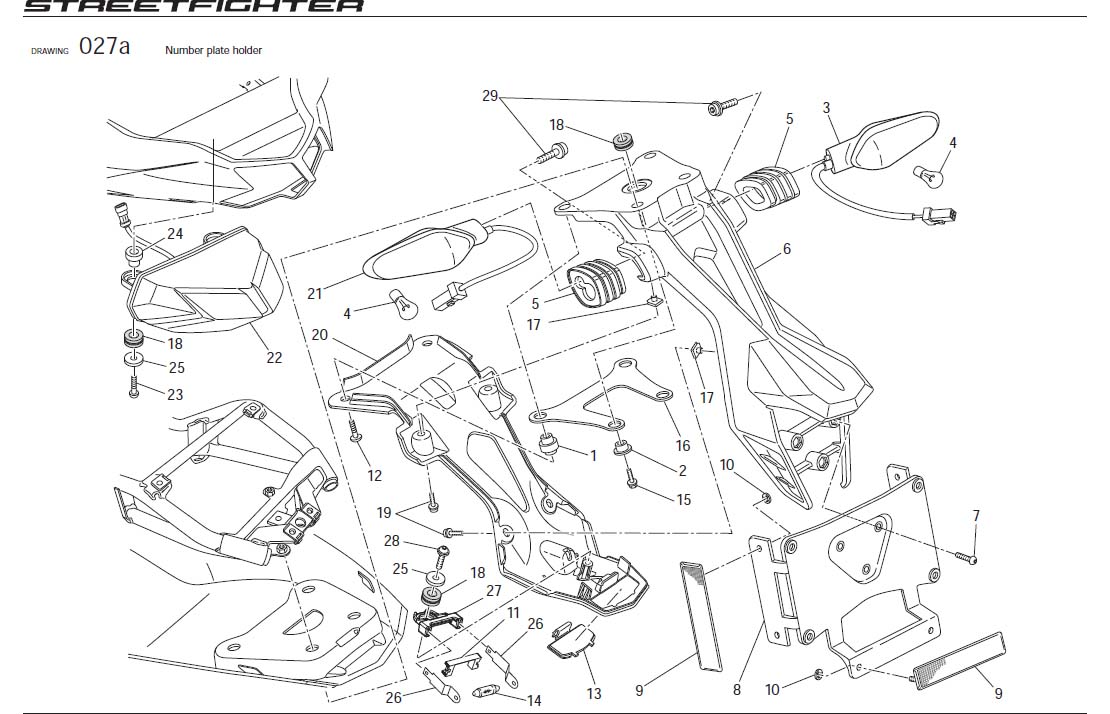 Diagram Number plate holder for your Ducati Streetfighter  