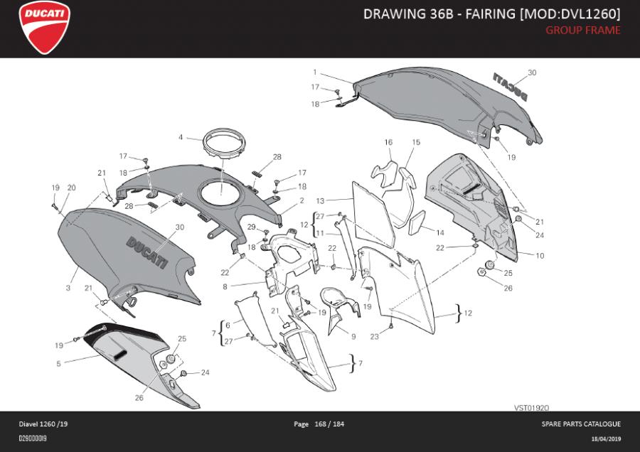 Diagram DRAWING 36B - FAIRING [MOD:DVL1260]; GROUP FRAME for your Ducati ST3  