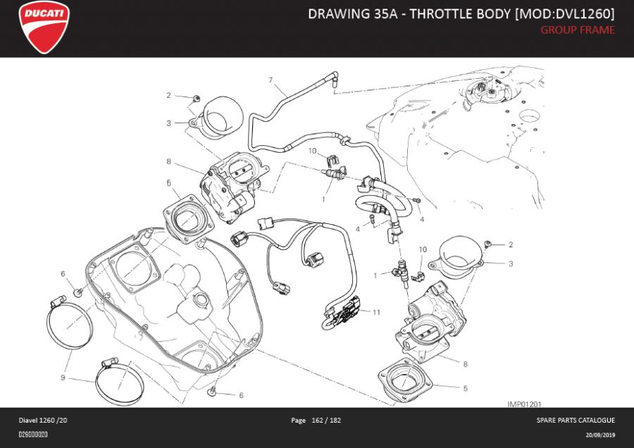 Diagram DRAWING 35A - THROTTLE BODY [MOD:DVL1260]; GROUP FRAME for your 2020 Ducati Monster   