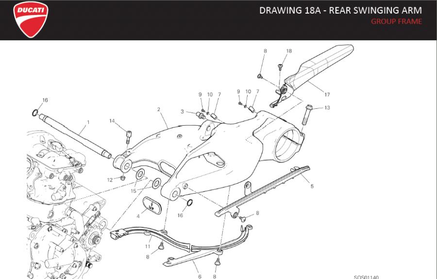 Diagram DRAWING 18A - REAR SWINGING ARM; GROUP FRAME for your 2011 Ducati Monster 1100 EVO 