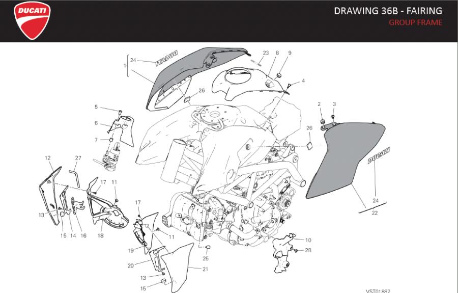 Diagram DRAWING 36B - FAIRING; GROUP FRAME for your 2005 Ducati Monster S2R DARK 