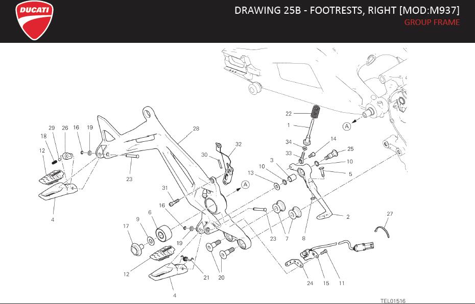 Ducati Monster Screw, special. Footrests, frame, drawing - 7791C591AA ...