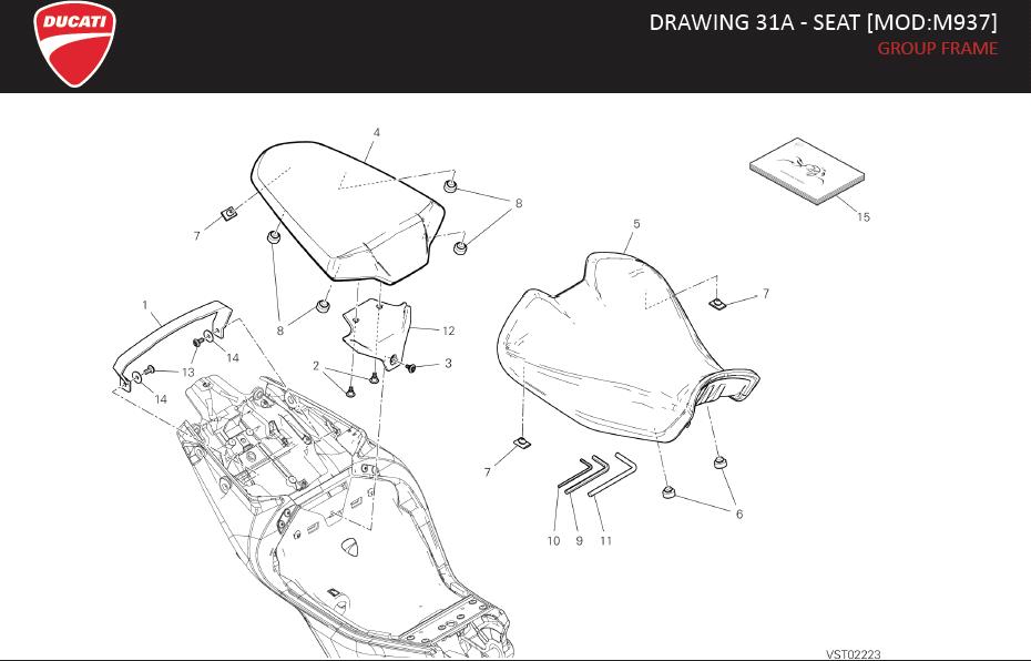 Diagram DRAWING 31A - SEAT [MOD:M937]; GROUP FRAME for your Ducati Monster  