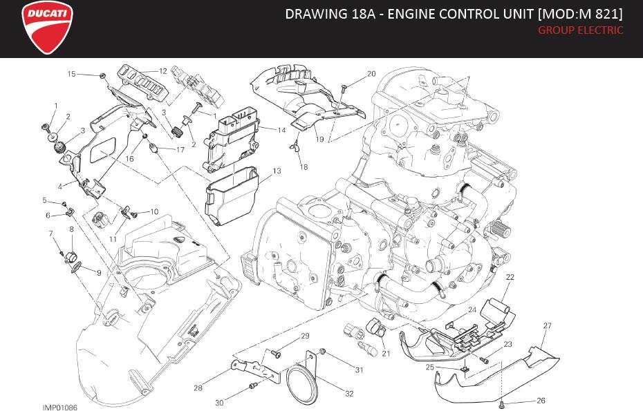 Diagram DRAWING 18A - ENGINE CONTROL UNIT [MOD:M 821]; GROUP ELECTRIC for your Ducati Monster  