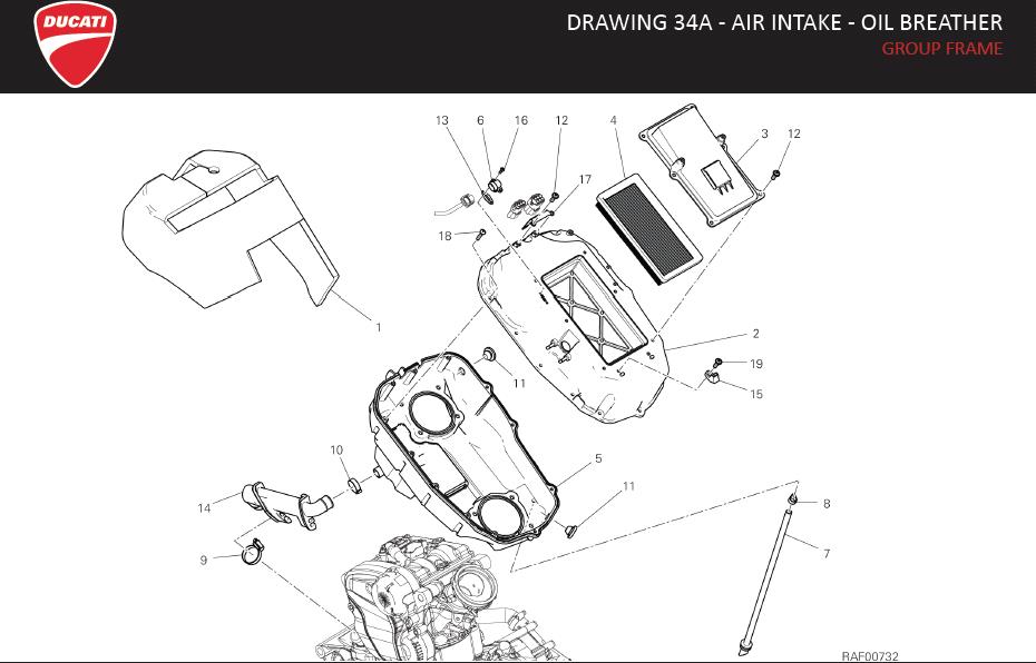 Diagram DRAWING 34A - AIR INTAKE - OIL BREATHER; GROUP FRAME for your Ducati Monster  