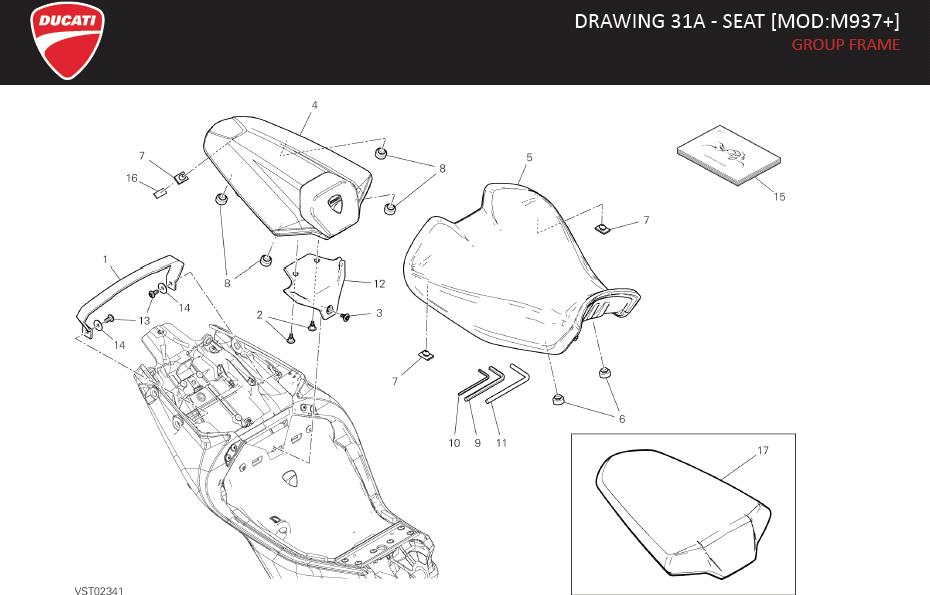 Diagram DRAWING 31A - SEAT [MOD:M937+]; GROUP FRAME for your Ducati Monster  