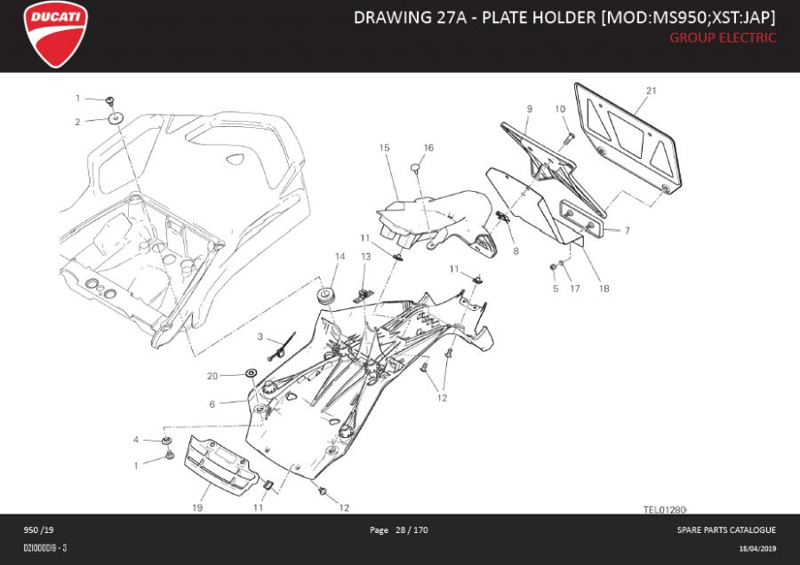 6DRAWING 27A - PLATE HOLDER [MOD:MS950;XST:JAP]; GROUP ELECTRIChttps://images.simplepart.com/images/parts/ducati/fullsize/SPC_-_MULTISTRADA_950_-_EN_-_MY19028.jpg