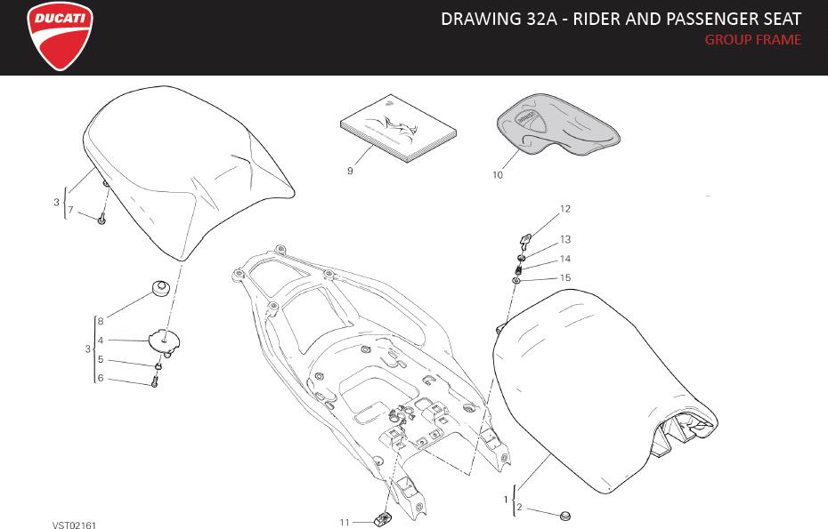 Diagram DRAWING 32A - RIDER AND PASSENGER SEAT; GROUP FRAME for your Ducati Multistrada  