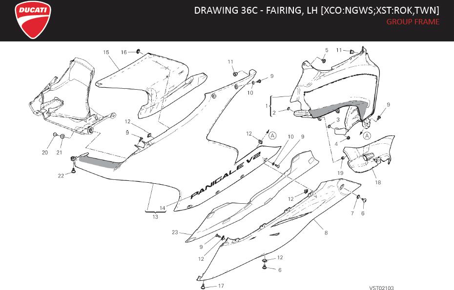 8DRAWING 36C - FAIRING, LH [XCO:NGWS;XST:ROK,TWN]; GROUP FRAMEhttps://images.simplepart.com/images/parts/ducati/fullsize/SPC_-_PANIGALE_V2_-_EN_-_MY22206.jpg