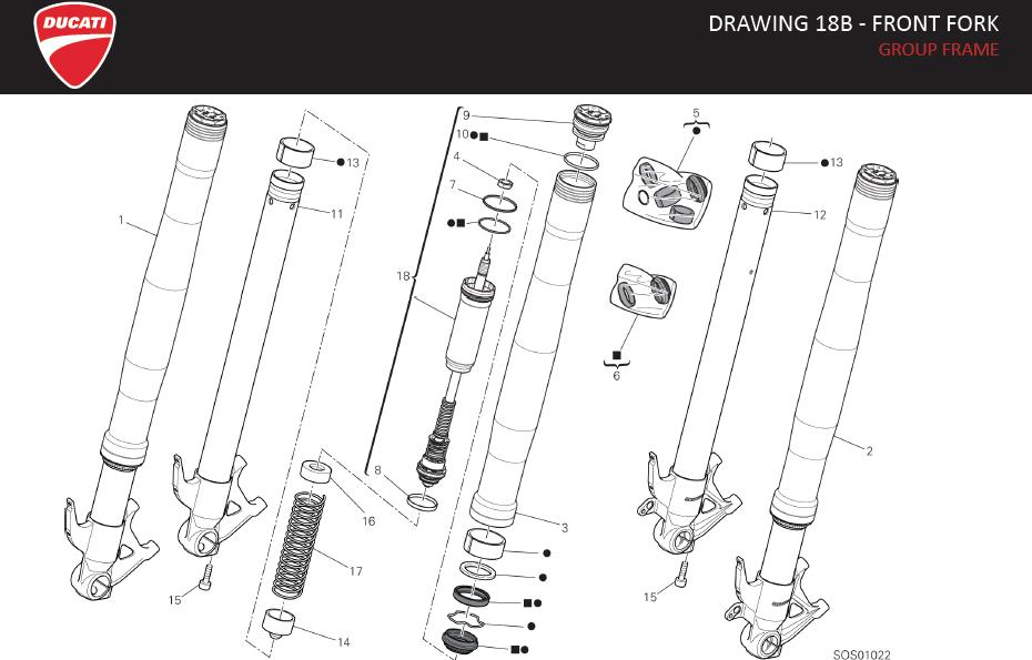 Ducati Panigale Right fork leg assy. Drawing, frame, front - 34421121A ...