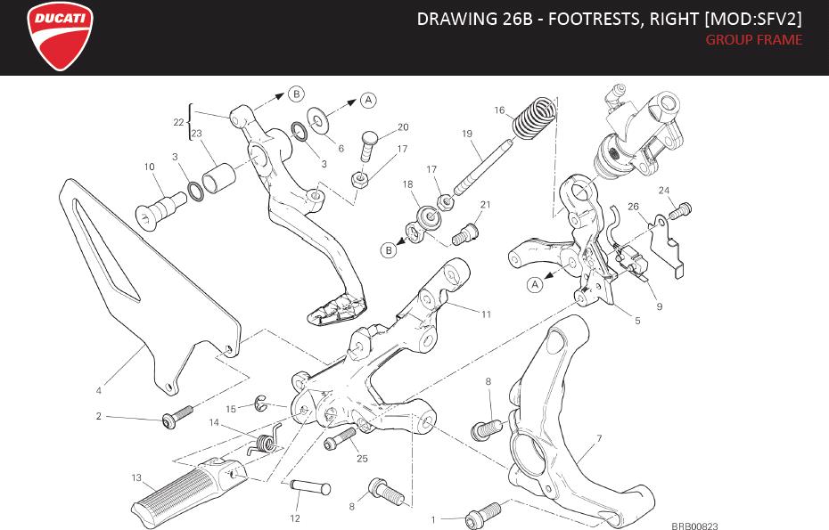 Diagram DRAWING 26B - FOOTRESTS, RIGHT [MOD:SFV2]; GROUP FRAME for your 2003 Ducati Superbike 998 Standard 