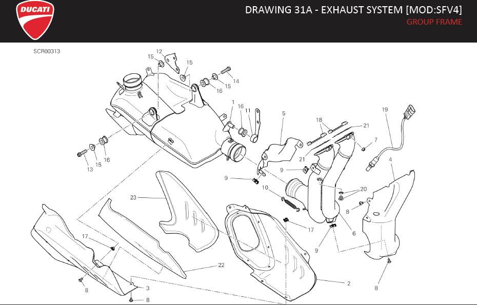 3DRAWING 31A - EXHAUST SYSTEM [MOD:SFV4]; GROUP FRAMEhttps://images.simplepart.com/images/parts/ducati/fullsize/SPC_-_STREETFIGHTER_V4_-_EN_-_MY20158.jpg