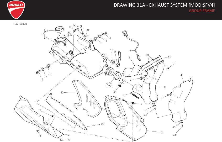 1DRAWING 31A - EXHAUST SYSTEM [MOD:SFV4]; GROUP FRAMEhttps://images.simplepart.com/images/parts/ducati/fullsize/SPC_-_STREETFIGHTER_V4_-_EN_-_MY22158.jpg