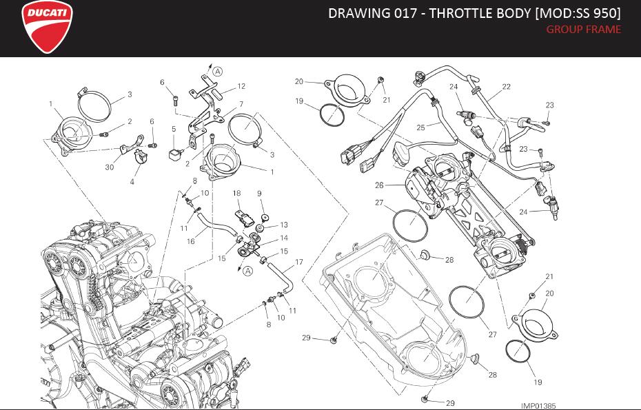 Diagram DRAWING 017 - THROTTLE BODY [MOD:SS 950]; GROUP FRAME for your 2020 Ducati Monster   