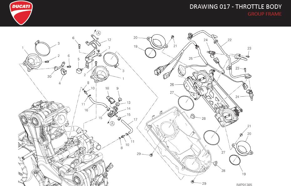 Diagram DRAWING 017 - THROTTLE BODY; GROUP FRAME for your 2020 Ducati Monster   