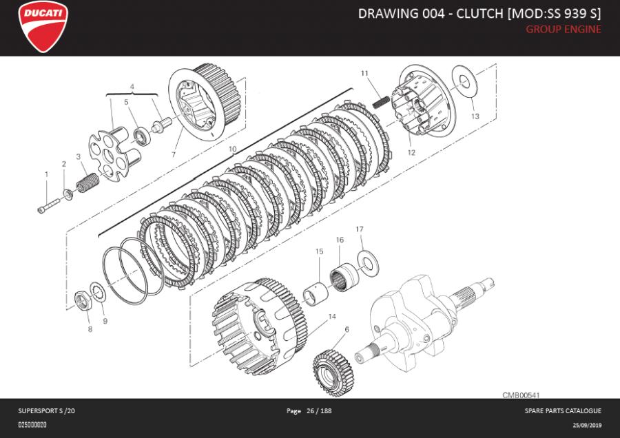 Diagram DRAWING 004 - CLUTCH [MOD:SS 939 S]; GROUP ENGINE for your 2013 Ducati Monster 1100 EVO 