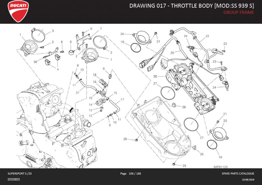 Diagram DRAWING 017 - THROTTLE BODY [MOD:SS 939 S]; GROUP FRAME for your 2020 Ducati Monster   