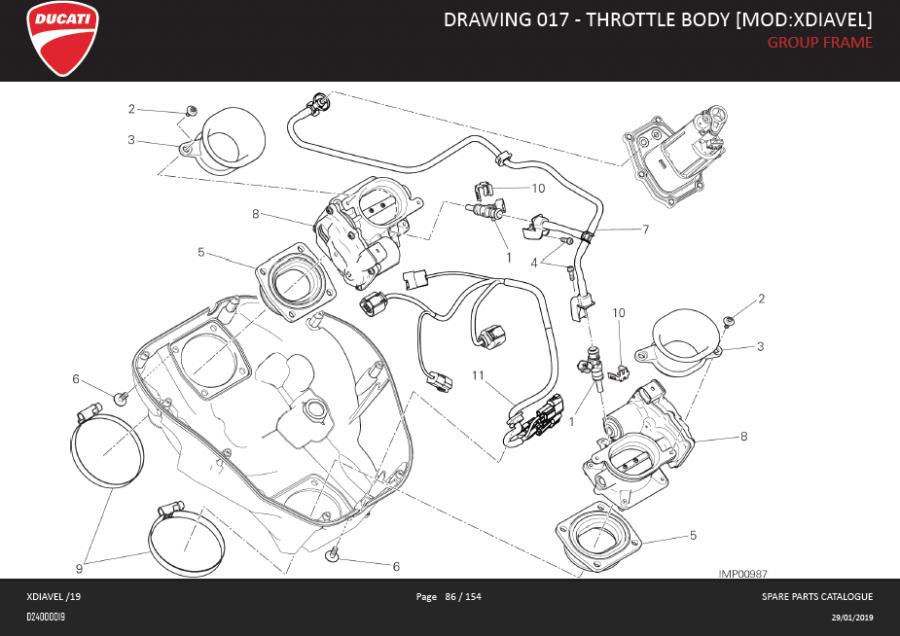 Diagram DRAWING 017 - THROTTLE BODY [MOD:XDIAVEL]; GROUP FRAME for your 2020 Ducati Monster   