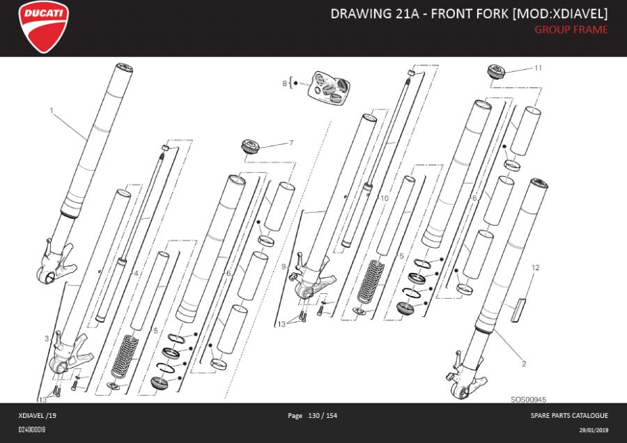 Diagram DRAWING 21A - FRONT FORK [MOD:XDIAVEL]; GROUP FRAME for your Ducati XDiavel  