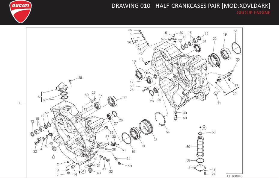 Diagram DRAWING 010 - HALF-CRANKCASES PAIR [MOD:XDVLDARK]; GROUP ENGINE for your 2004 Ducati Monster S4R Standard 
