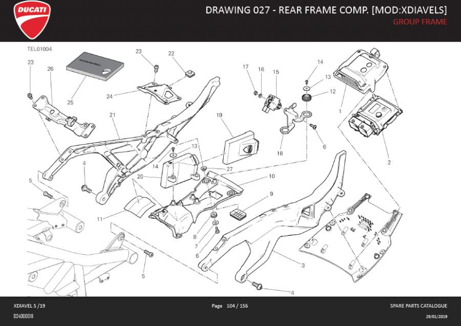 Diagram DRAWING 027 - REAR FRAME COMP. [MOD:XDIAVELS]; GROUP FRAME for your 2010 Ducati Superbike 848 Standard 