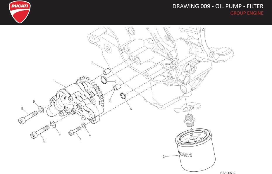 Diagram DRAWING 009 - OIL PUMP - FILTER; GROUP ENGINE for your Ducati XDiavel  