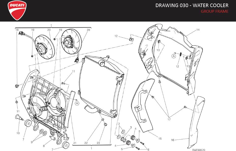 Diagram DRAWING 030 - WATER COOLER; GROUP FRAME for your 2004 Ducati Monster 800 Standard 