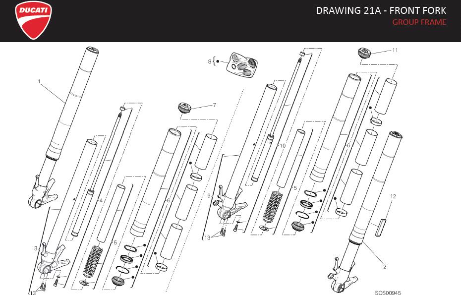 Diagram DRAWING 21A - FRONT FORK; GROUP FRAME for your Ducati XDiavel  