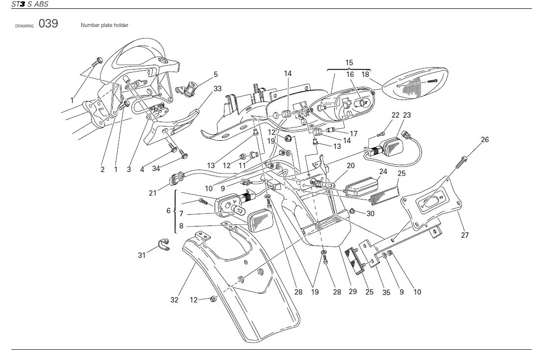 Diagram Number plate holder for your Ducati ST3  