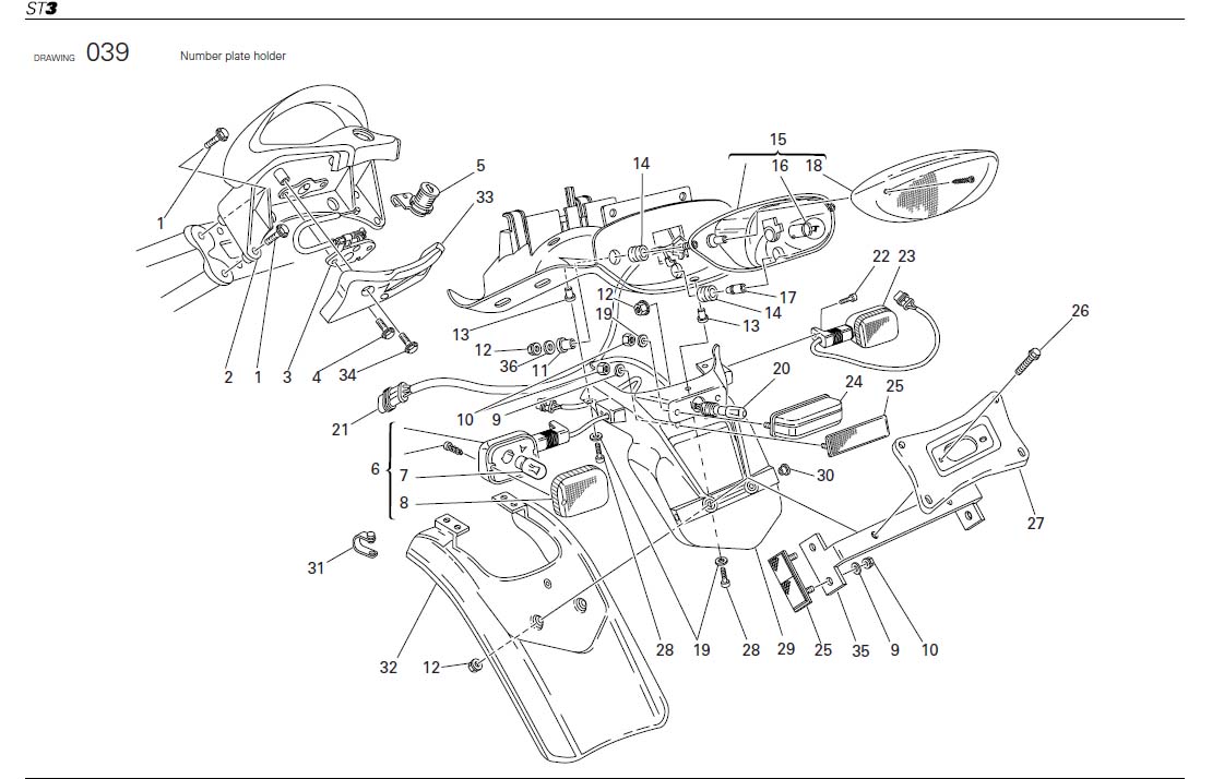 Diagram Number plate holder for your Ducati ST3  